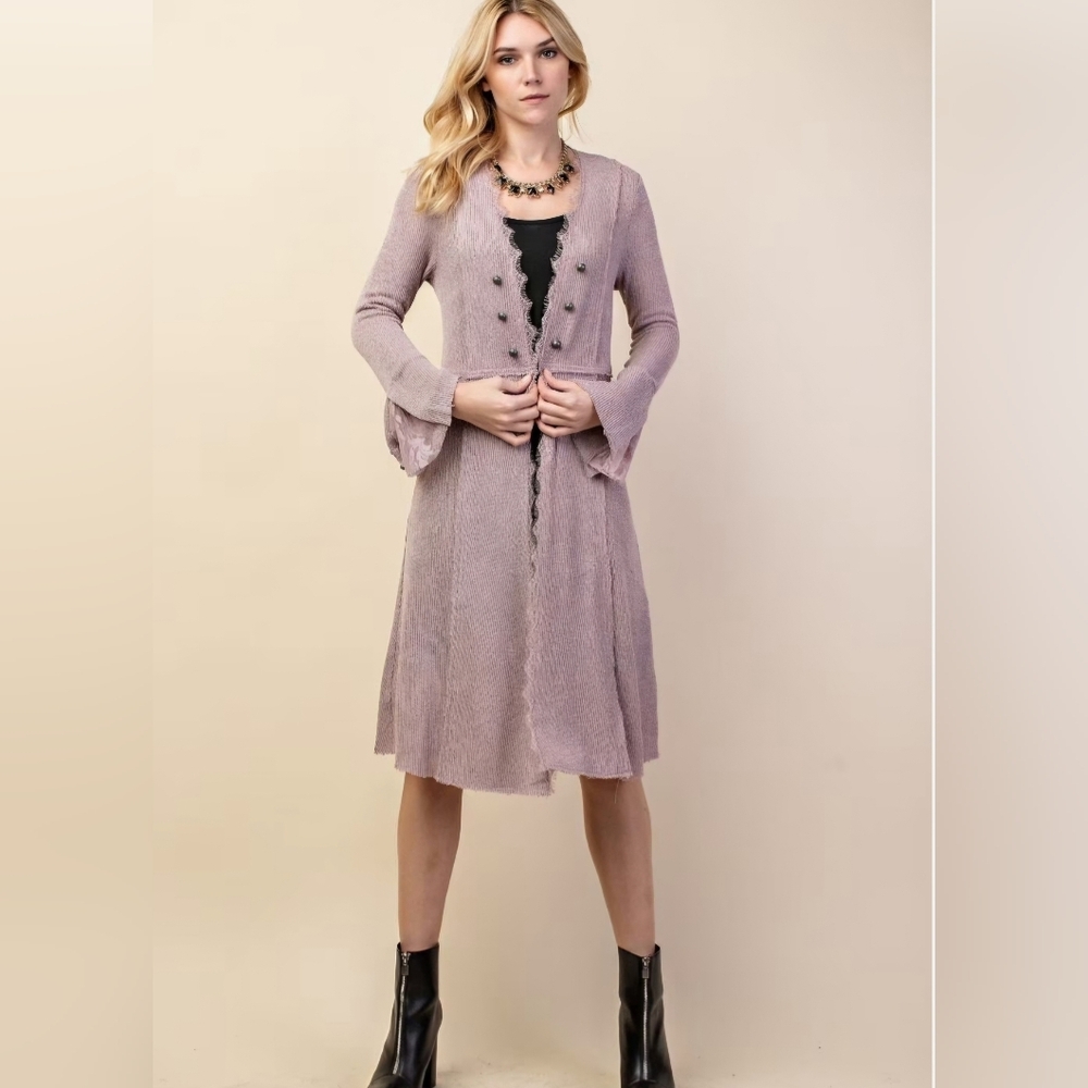Vocal Mauve Long Cardigan Women’s Size M EUC Boho Chic Button Front